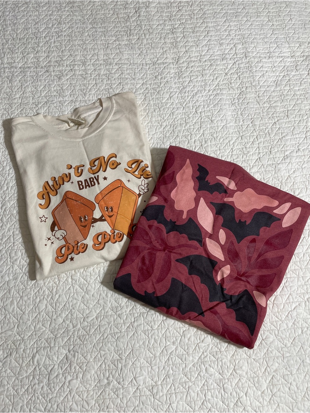 Comfort Colors Cream Graphic Tee with Orange-Brown Retro Pie Print